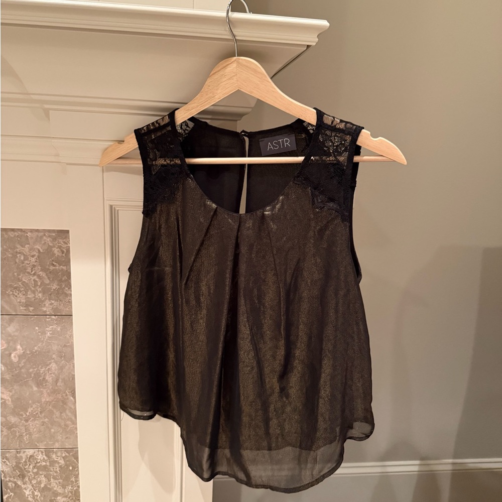 ASTR Women's Sheer Black Sleeveless Blouse
